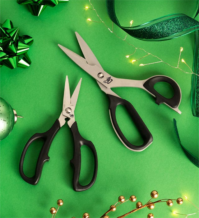 A pair of Shun Multi-Purpose Shears and Shun Herb Shears.