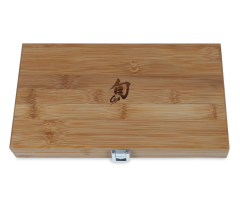 Profile image of the Shun 6-Slot Steak Knife box - bamboo wood emblazoned with a Shun logo on top.