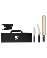 The profile image of the three knives and knife roll included in the DMS0450 Shun Classic 4-Piece BBQ Set/