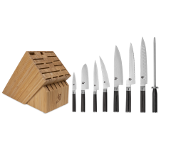 The profile images of the individual components of the DMS0934 Shun Classic 9-Piece Chef's Choice Block Set.